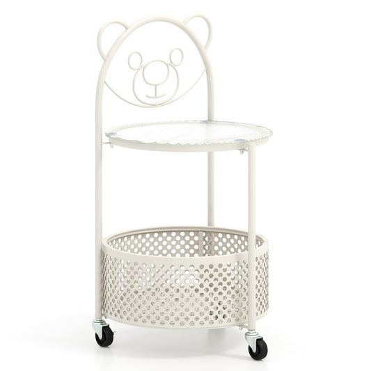 2-Tier Mobile Glass Coffee Table with a bear shaped frame and a lower storage basket