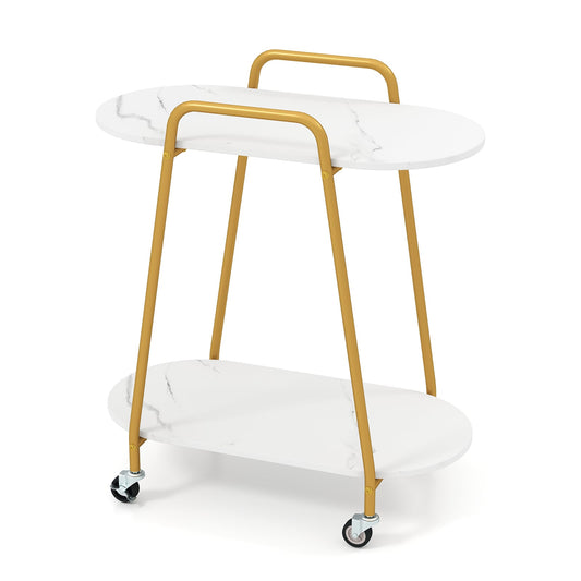 2-Tier Rolling End Table with faux marble surfaces and gold legs