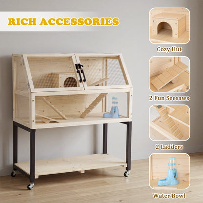 The small animal supplies habitat with rich accessories including a cozy hut and water bowl