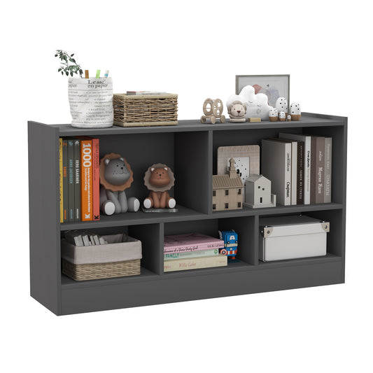 2-Tier Wooden Kids Bookcase with five compartments in a grey finish