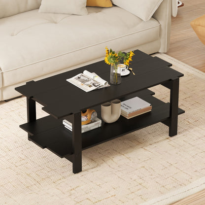 2-Tier Coffee Table with Storage Shelf for Living Room-Black