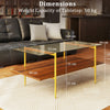 2-Tier Glass Coffee Table with Tampered Glass Tabletop & Open Storage Shelf-Brown