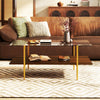 2-Tier Glass Coffee Table with Tampered Glass Tabletop & Open Storage Shelf-Brown