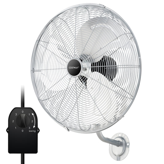 20 Inch Heavy Duty Metal Wall Mount Fan with a separate speed control unit on a white background