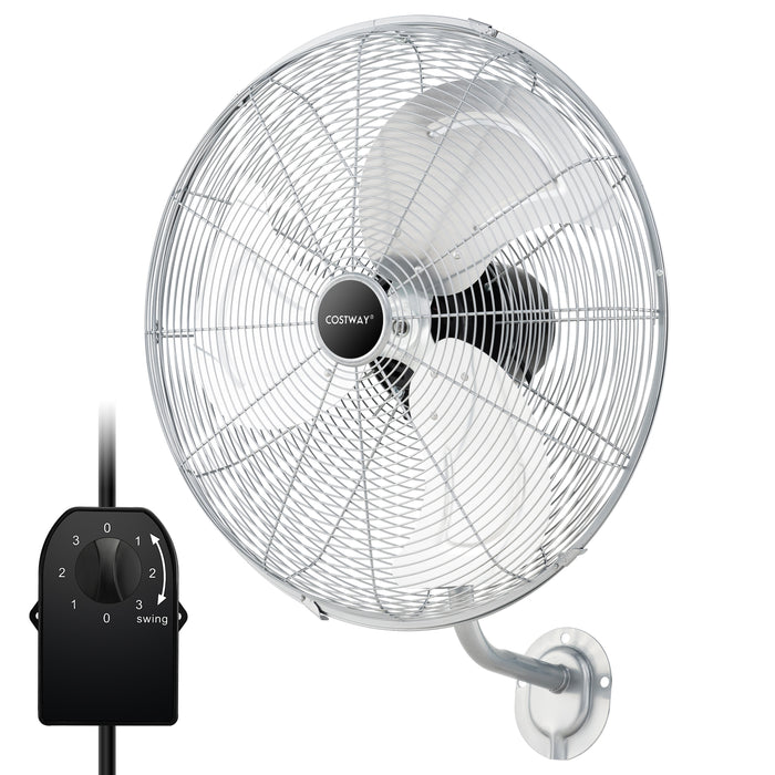 20 Inch Heavy Duty Metal Wall Mount Fan with a separate speed control unit on a white background