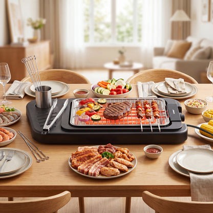 2000W Outdoor BBQ Grill with Detachable Stand Dual Plates-Red