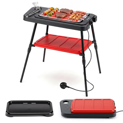 2000W Outdoor BBQ Grill with Detachable Stand Dual Plates-Red