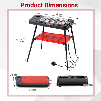 2000W Outdoor BBQ Grill with Detachable Stand Dual Plates-Red