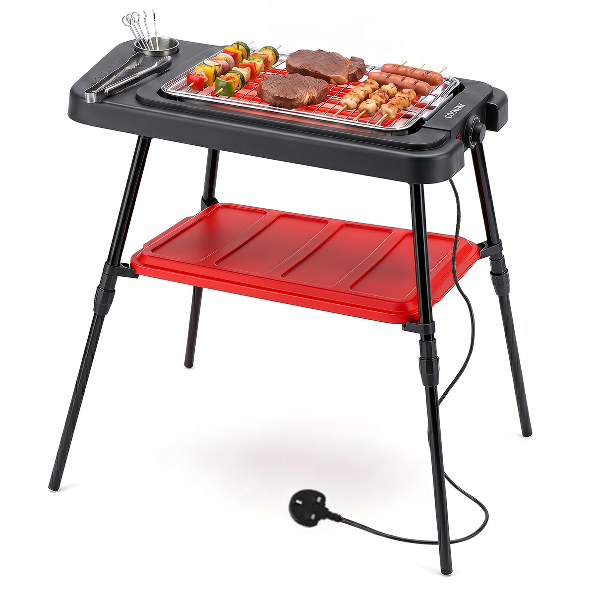 2000W Outdoor BBQ Grill with Detachable Stand Dual Plates-Red