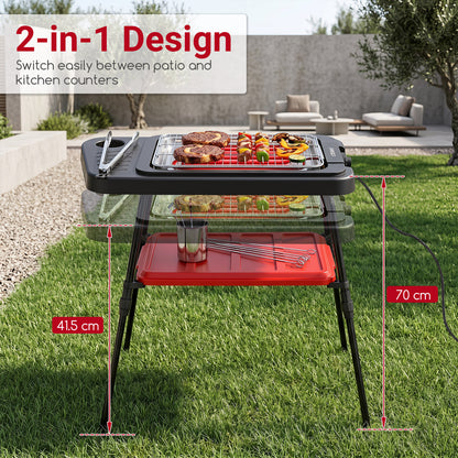 2000W Outdoor BBQ Grill with Detachable Stand Dual Plates-Red