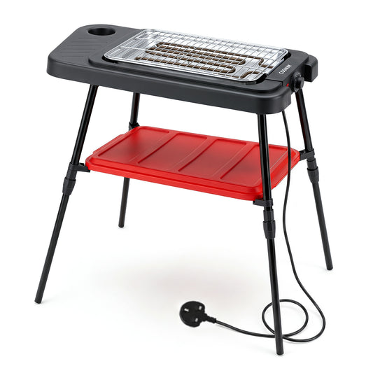 2000W Outdoor BBQ Grill with Detachable Stand Dual Plates in red and black with its stand