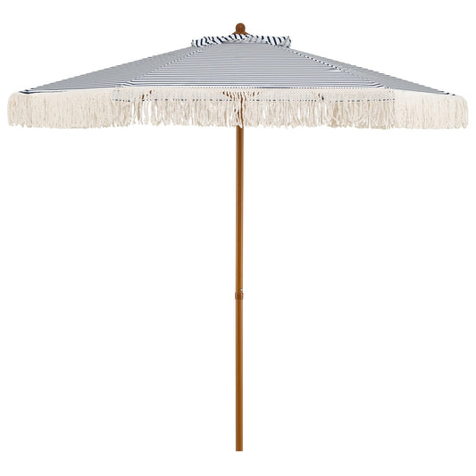 200cm Patio Umbrella with Fringe and Sun-Protective Polyester Canopy for Beach Backyard-Blue