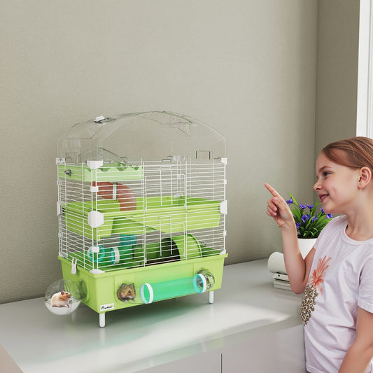PawHut 3-Tier Hamster Cage with Transparent Top in Green