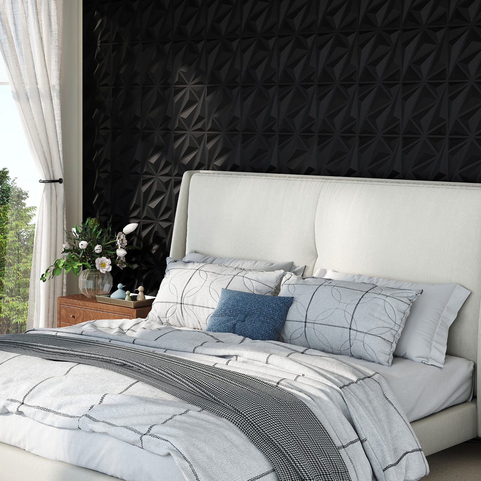 20-Pack 3D Acoustic Wall Panels  with Diamond Texture-Black