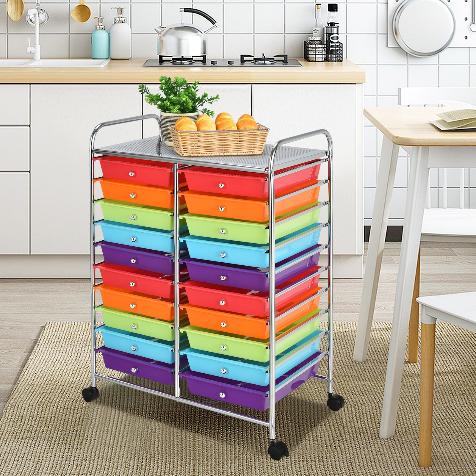 20 Drawers Storage Trolley with 4 Wheels for Beauty Salon-Rainbow