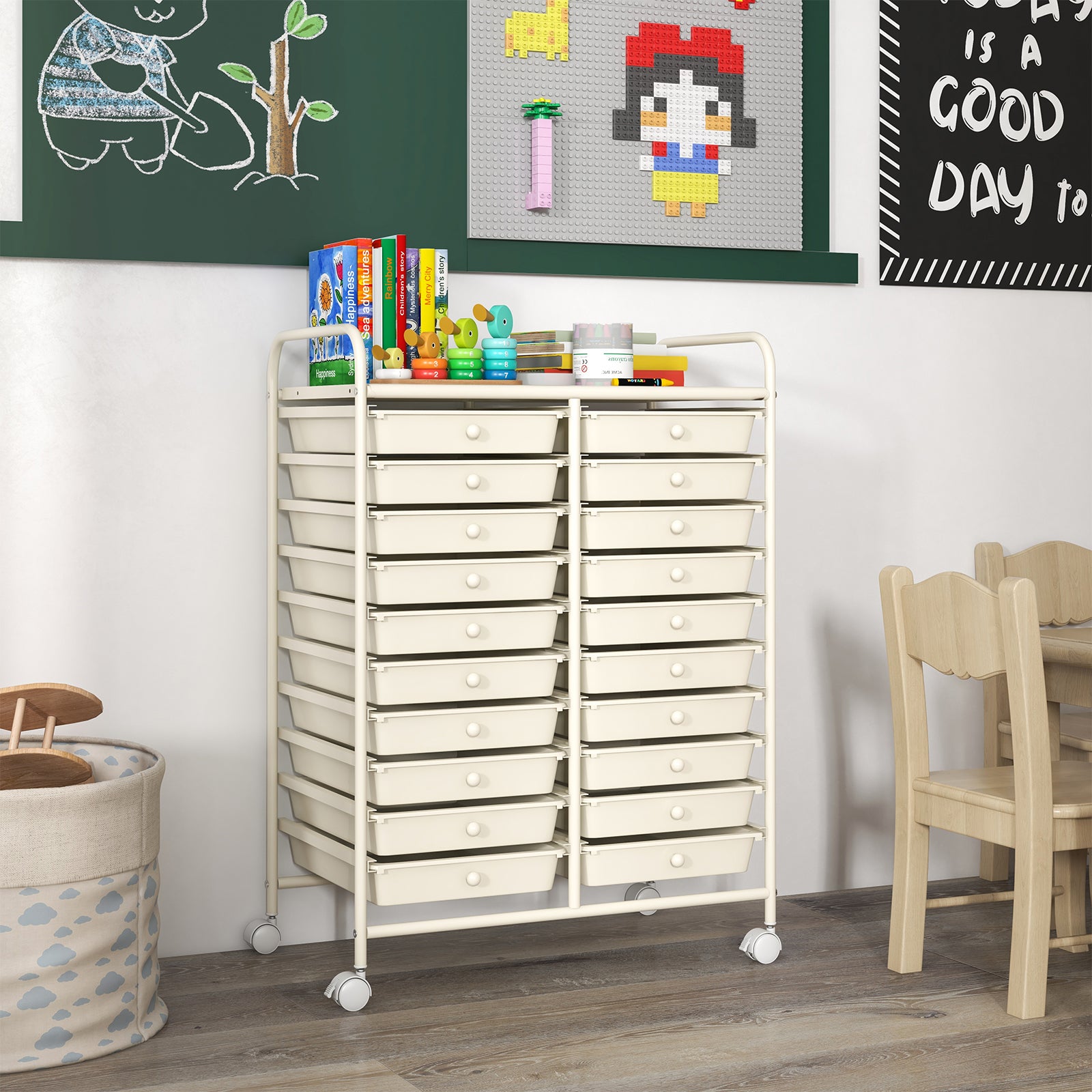 20 Drawers Storage Trolley with 4 Wheels for Beauty Salon-White