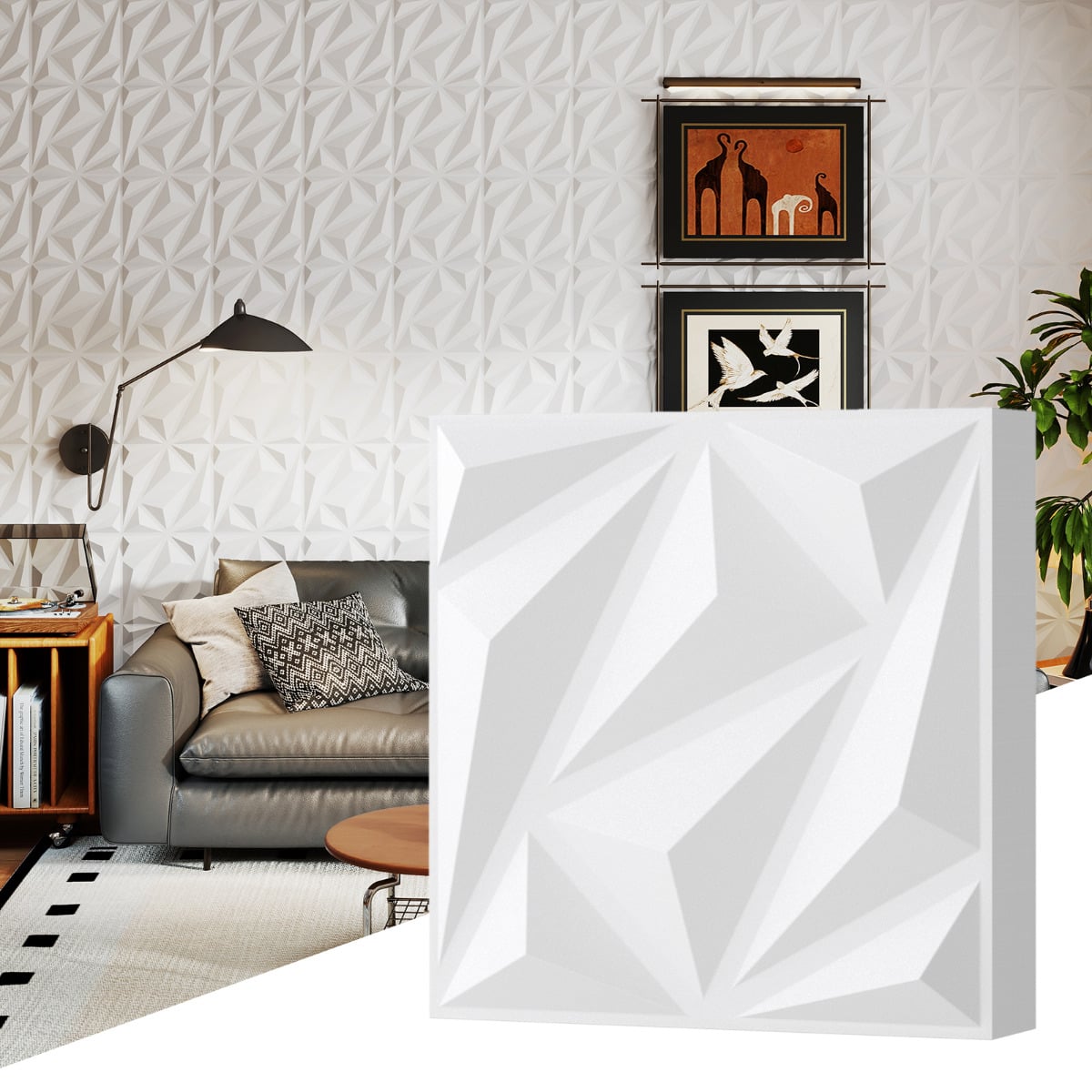 20-Pack 3D Acoustic Wall Panels  with Diamond Texture-White