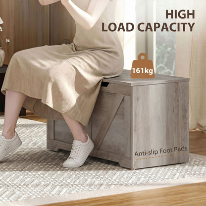 HOMCOM 127L Home Storage Box, with Safety Hinges - Grey Wood-Effect