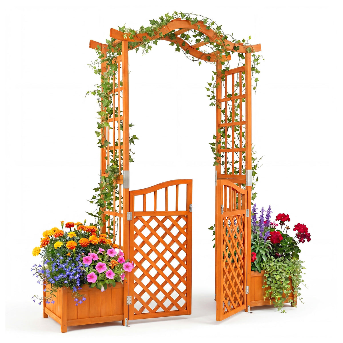 210 cm Garden Arbor with Gate for Climbing Plants Wedding-Brown
