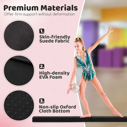210 CM Folding Balance Beam with Removable Suede Cover and Non-slip Bottom for Kids-Black