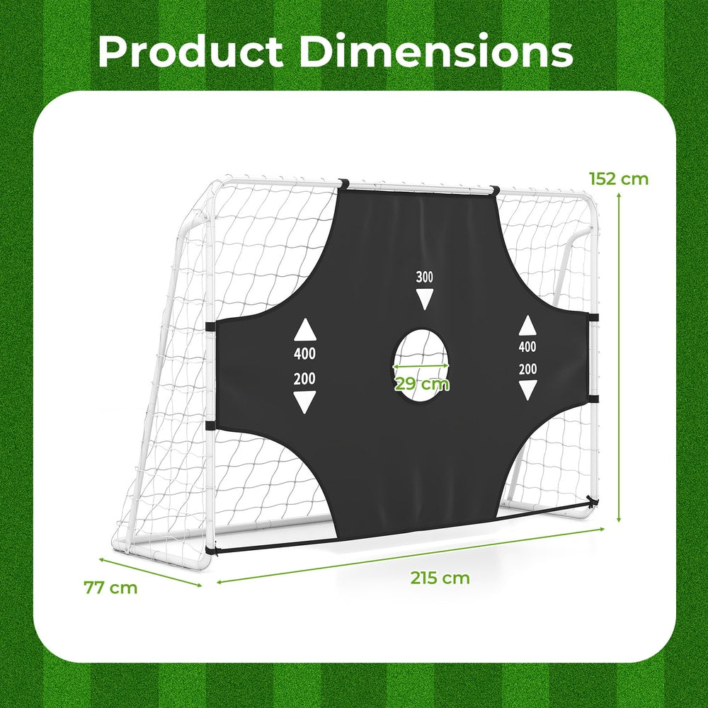 Soccer goal with dimensions 215 cm and 152 cm shown on a diagram
