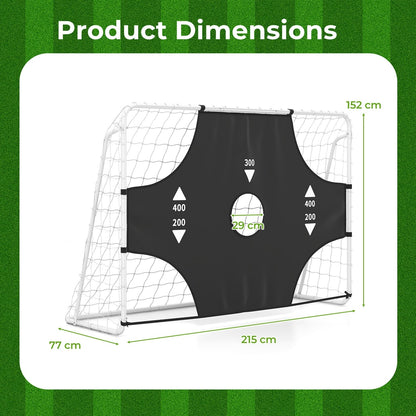 Soccer goal with dimensions 215 cm and 152 cm shown on a diagram