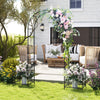 217 cm Arch Trellis Metal Garden Arbor with Planter Boxes-Black