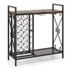 21 Bottle Wine Rack Freestanding with Glass Holder and Wooden Countertop-Rustic Brown