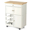 Rolling Kitchen Cart with 3 Tier Wine Racks and Cupboards-White