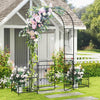220cm Garden Arbor Metal Arch Trellis Lockable Gate with Side Planters-Black