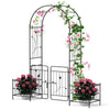 220cm Garden Arbor Metal Arch Trellis Lockable Gate with Side Planters-Black