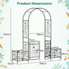 220cm Garden Arbor Metal Arch Trellis Lockable Gate with Side Planters-Black