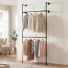 227CM Industrial Pipe Clothing Rack Wall Mounted Heavy-Duty Metal Garment Organizer-Black