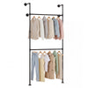 227CM Industrial Pipe Clothing Rack Wall Mounted Heavy-Duty Metal Garment Organizer-Black