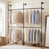 227CM Industrial Pipe Clothing Rack Wall Mounted Metal Garment Organizer-Black