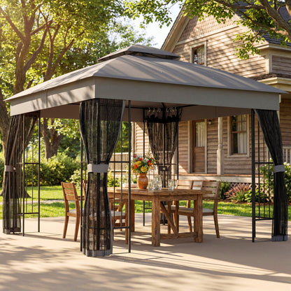 مظلة حديقة خارجية من Outsunny بمقاس 3 × 3 متر مع أرفف عمودية، جناح فناء دائم بسقف مزدوج UPF50+، رمادي