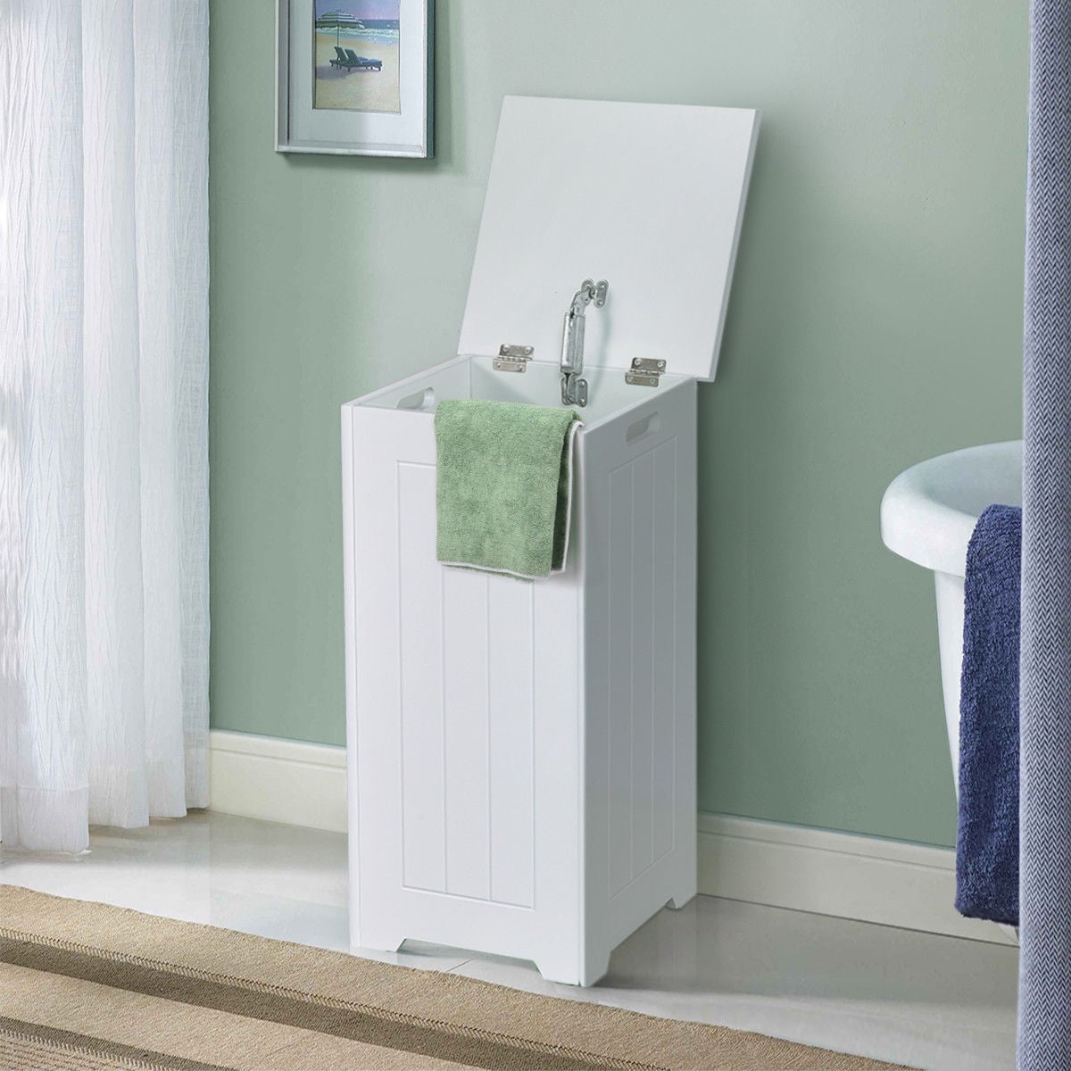 White Laundry Bin with Lid and Side Handles