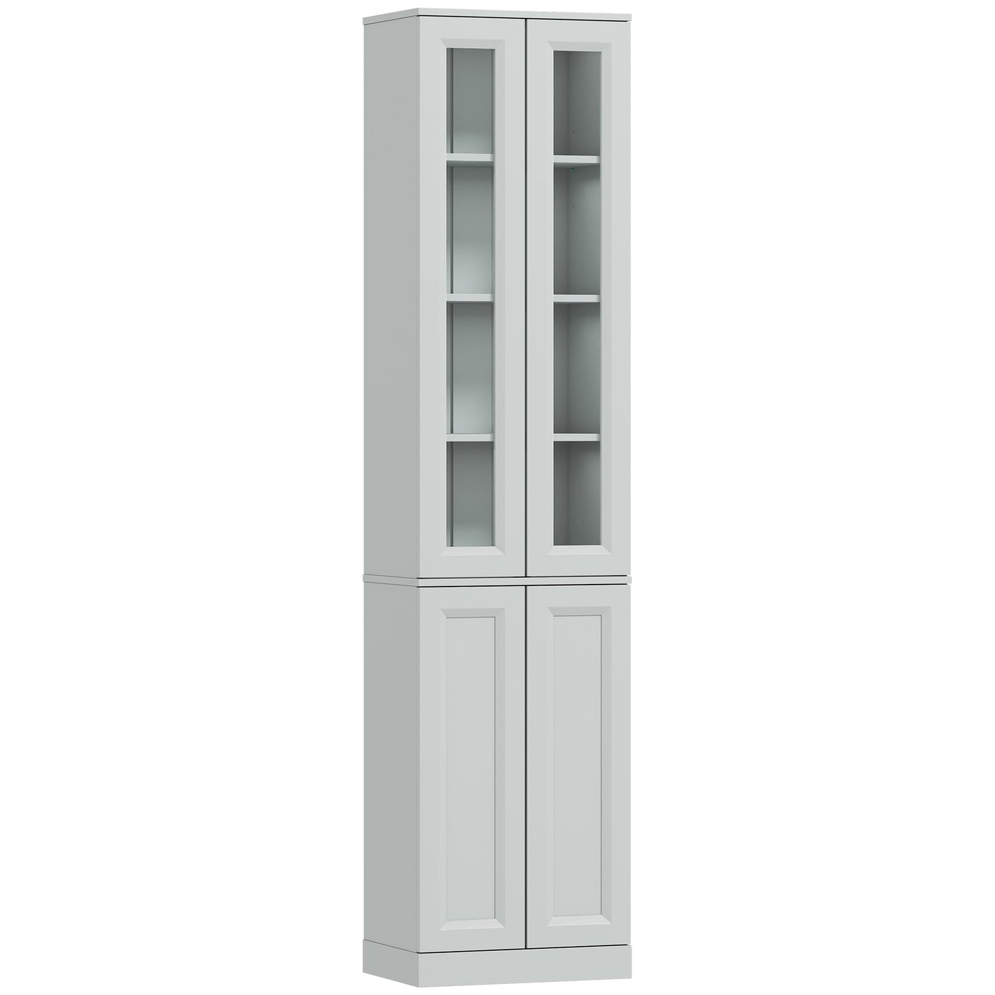 HOMCOM Tall Bathroom Storage Cabinet, 6-Tier Slim Bathroom Cabinet with Adjustable Shelf, 4 Soft-Close Doors, Dusty Blue