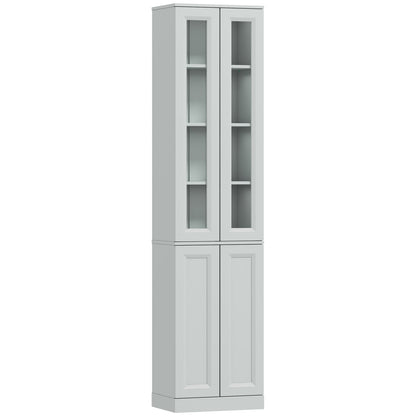 HOMCOM Tall Bathroom Storage Cabinet, 6-Tier Slim Bathroom Cabinet with Adjustable Shelf, 4 Soft-Close Doors, Dusty Blue