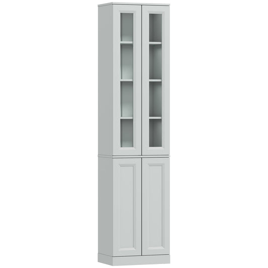 HOMCOM Tall Bathroom Storage Cabinet, 6-Tier Slim Bathroom Cabinet with Adjustable Shelf, 4 Soft-Close Doors, Dusty Blue