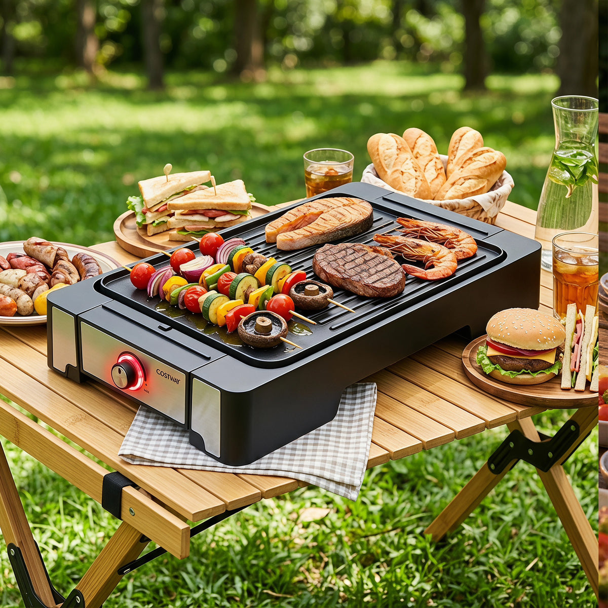 2300W Indoor Grill and Griddle with Nonstick Surface Removable Drip Tray for Family