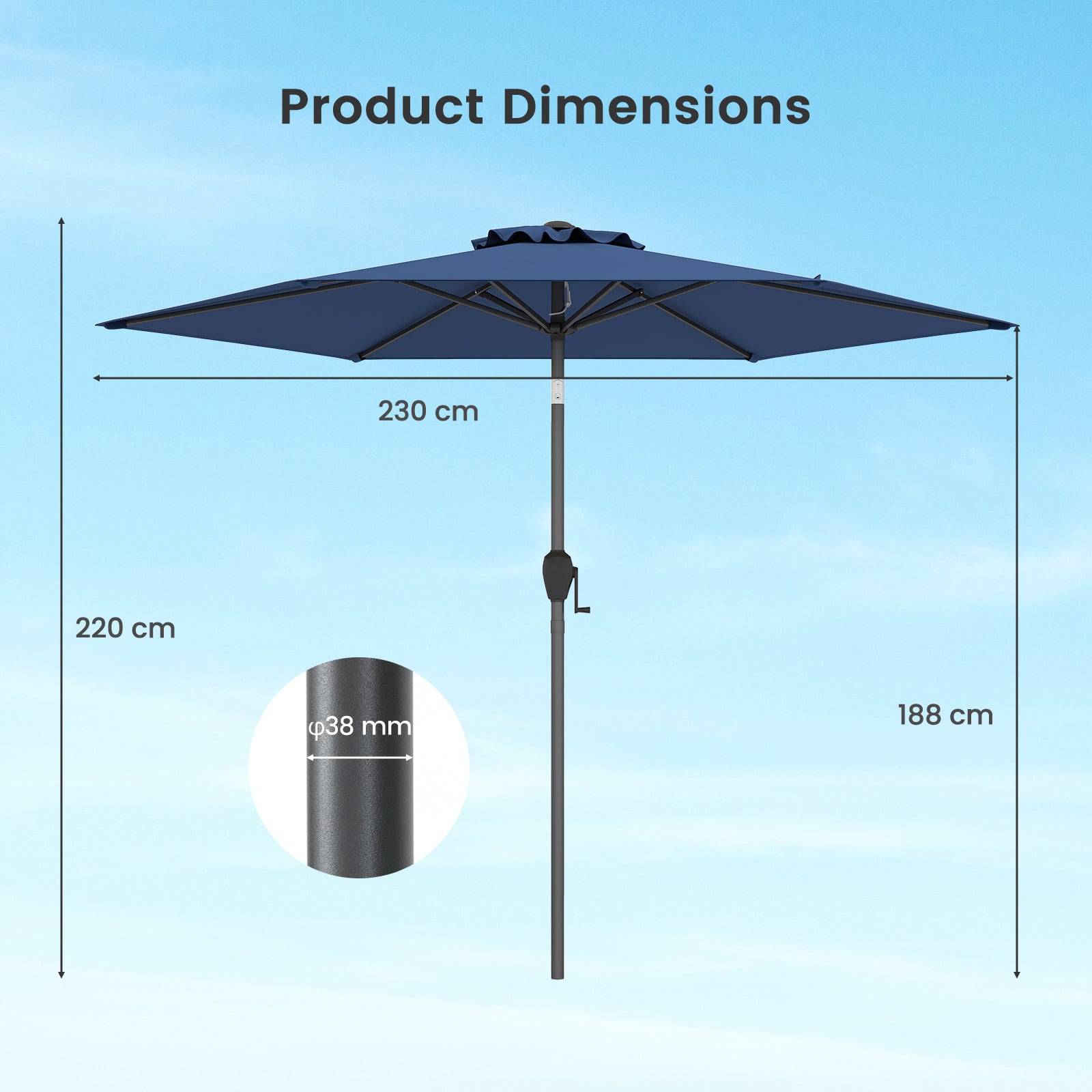 230CM Patio Umbrella with Push Button Tilt and Vented Canopy-Navy