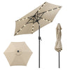 230 cm Solar Powered Patio Umbrella with LED Lights Push Button Tilt and Crank Handle-Beige