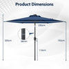 230 cm Solar Powered Patio Umbrella with LED Lights Push Button Tilt and Crank Handle-Navy