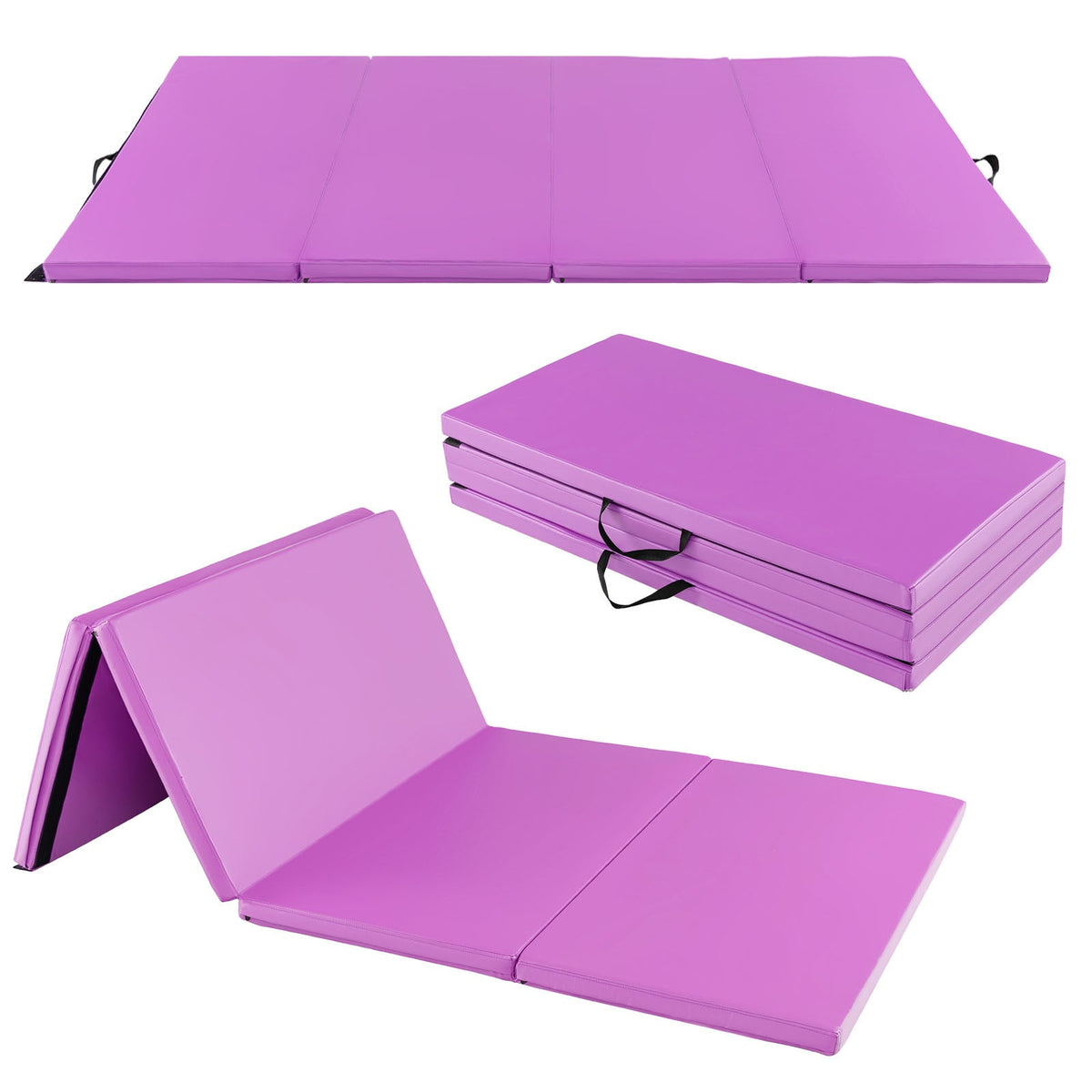 Folding Soft Floor Mat shown fully extended and folded in a purple finish