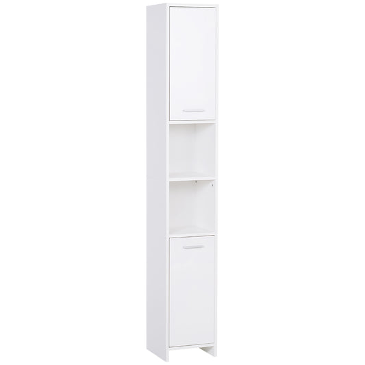 HOMCOM Bathroom Floor Storage Cabinet Slim Tallboy w/ Door Cupboard & Shelves For Living Room, Bedroom, Hallway White