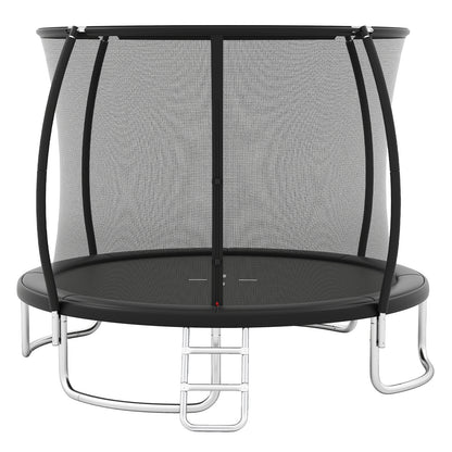 244 cm Outdoor Heavy-Duty Trampoline with Safety Enclosure Net-Black, a round trampoline with a black mat and safety net