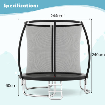Diagram showing the dimensions of the trampoline with measurements