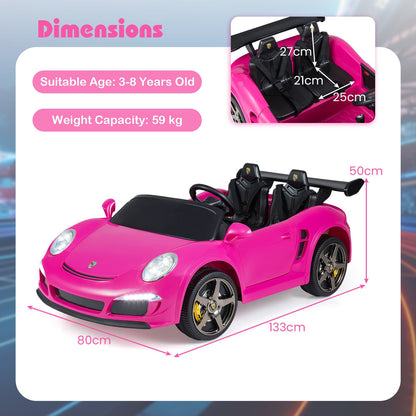 Dimensions diagram for the pink kids electric car showing measurements