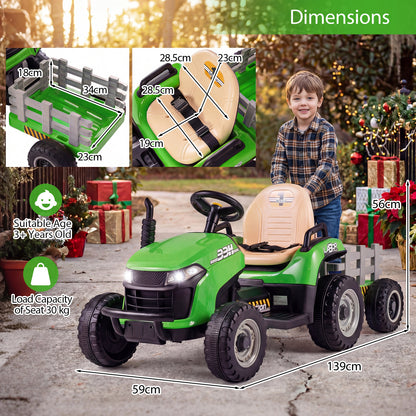 Dimensions diagram for the green ride on tractor with trailer